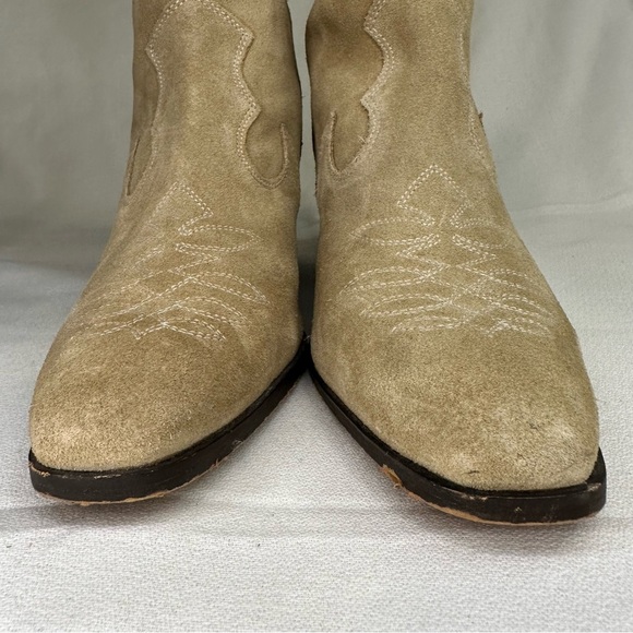 Zara Split Suede Embroidered Heel Cowboy Boot Tan 10 - Picture 3 of 16